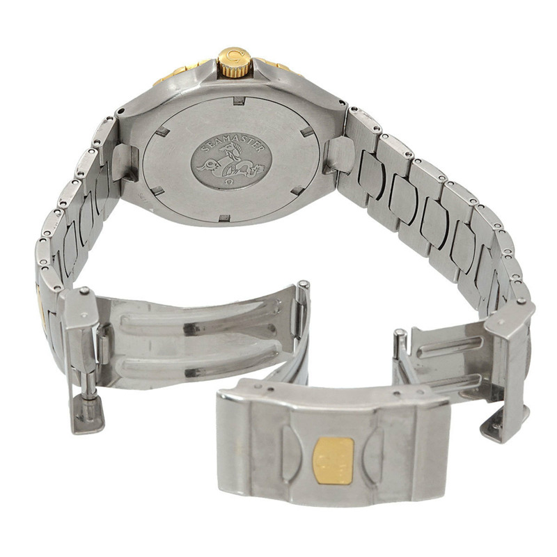 歐米茄海馬系列專業200公尺雙色男士腕錶，型號396 1042，附日期顯示，黑色/黃金錶盤，石英機芯-3