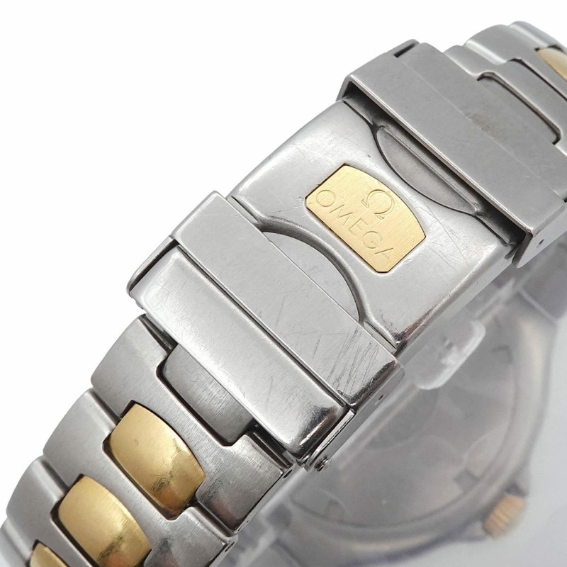 歐米茄海馬系列專業200公尺雙色男士腕錶，型號396 1042，附日期顯示，黑色/黃金錶盤，石英機芯-5