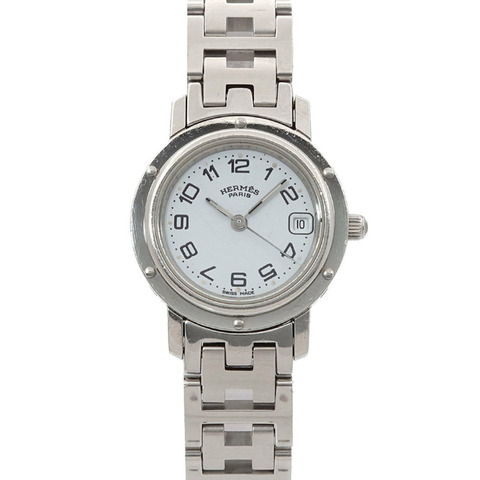 愛馬仕 Clipper CL4 210 女士腕錶，附日期顯示，白色石英機芯