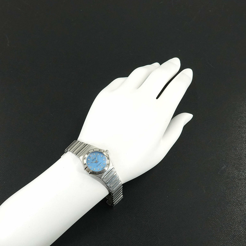 歐米茄星座系列迷你腕錶 1562 85 12P 鑲鑽女錶 藍色錶殼 石英錶-2