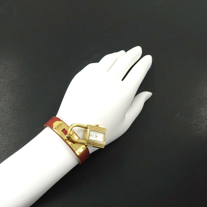 愛馬仕 Kelly 女士腕錶，白色和紅色石英錶盤，帶 Cadena 錶帶-2