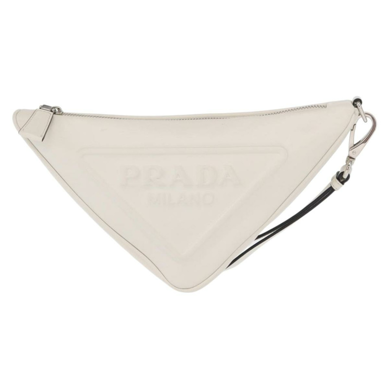 【日本直送】PRADA 銀白色皮革手拿包 正品 159445V-12