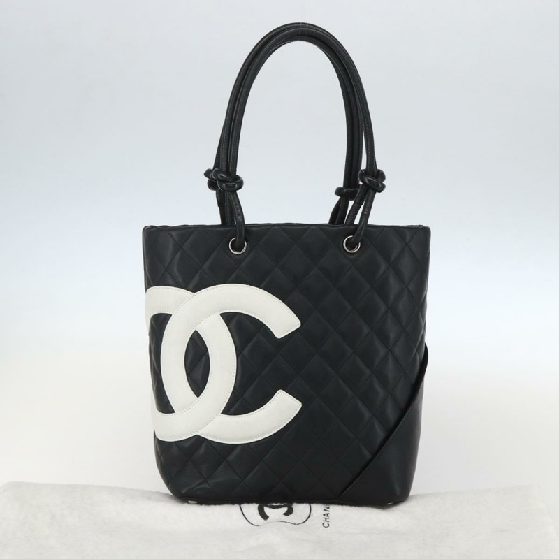 【日本直送】香奈兒 Cambon Line Matelasse 中號手提包皮革黑色 CC 正品 159319SAM-11