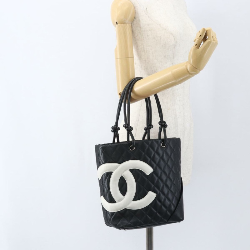 【日本直送】香奈兒 Cambon Line Matelasse 中號手提包皮革黑色 CC 正品 159319SAM-24