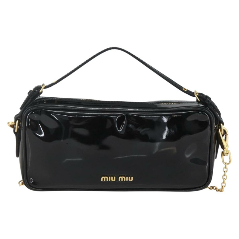 【日本直送】Miu Miu 琺瑯鏈條單肩包 2way 黑色金色 Auth 159323V-1