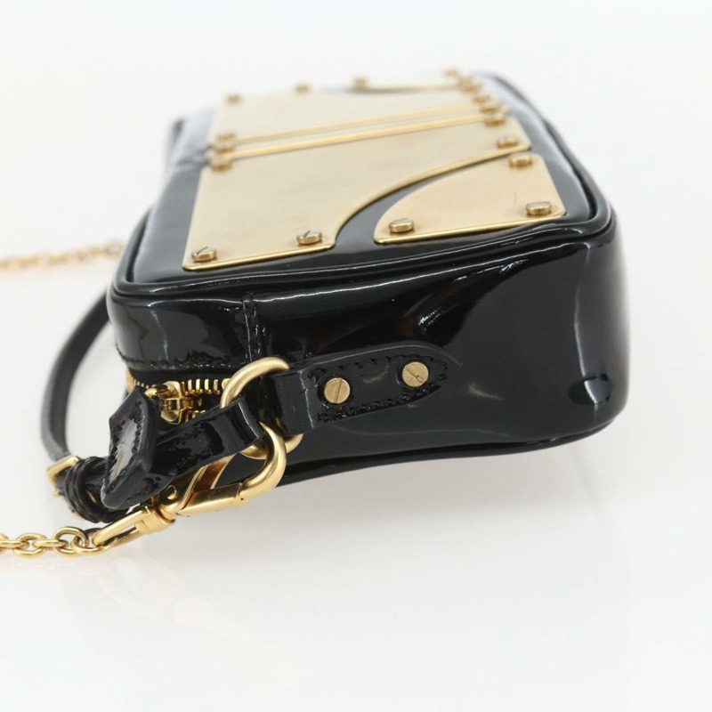 【日本直送】Miu Miu 琺瑯鏈條單肩包 2way 黑色金色 Auth 159323V-2