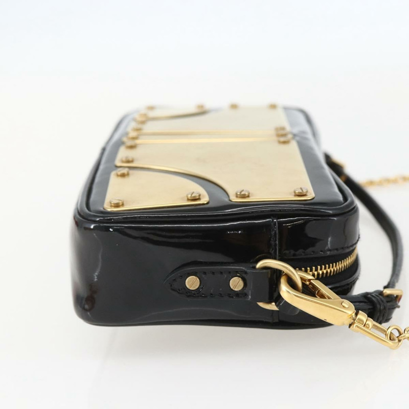 【日本直送】Miu Miu 琺瑯鏈條單肩包 2way 黑色金色 Auth 159323V-3