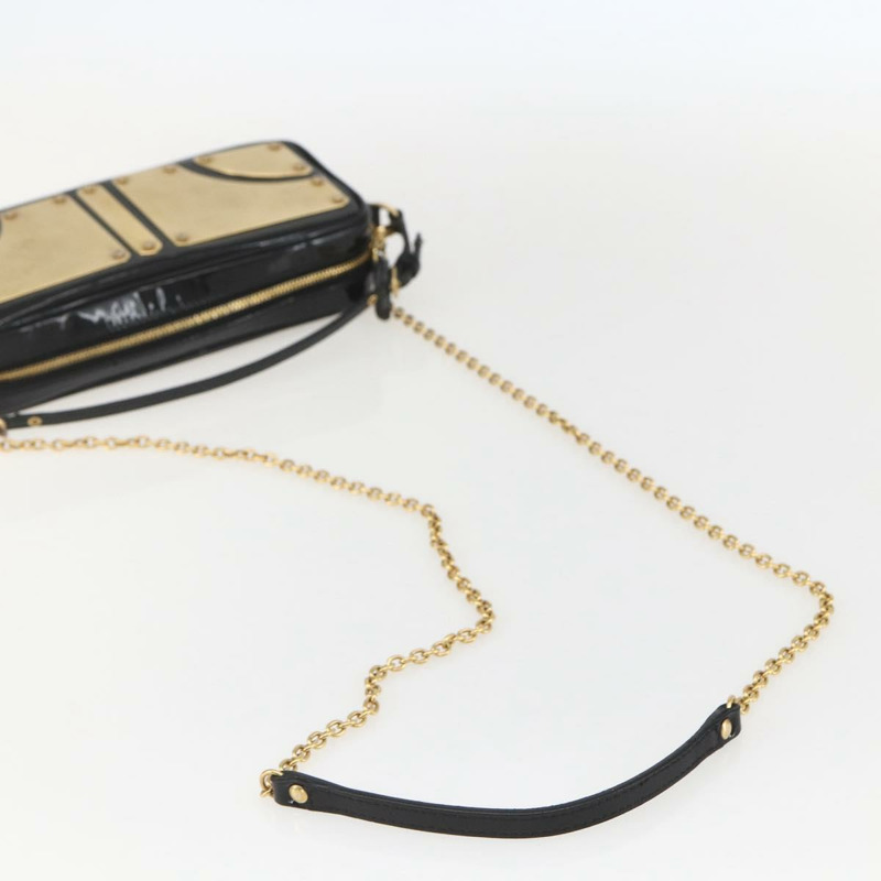 【日本直送】Miu Miu 琺瑯鏈條單肩包 2way 黑色金色 Auth 159323V-7