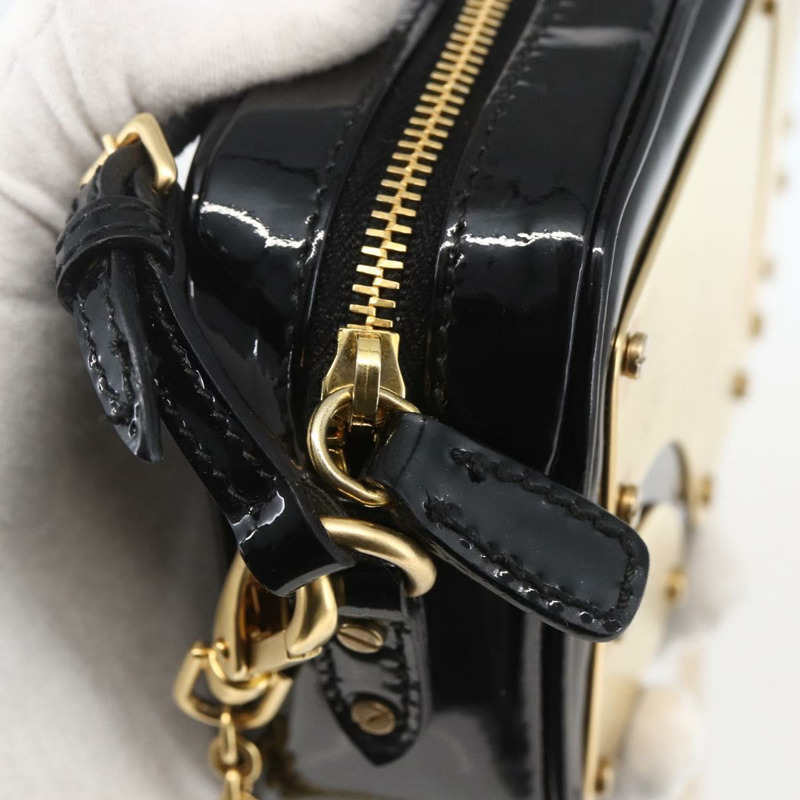 【日本直送】Miu Miu 琺瑯鏈條單肩包 2way 黑色金色 Auth 159323V-8