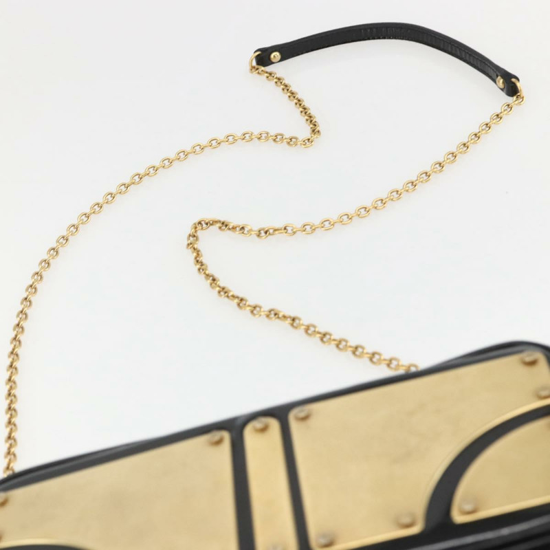 【日本直送】Miu Miu 琺瑯鏈條單肩包 2way 黑色金色 Auth 159323V-14