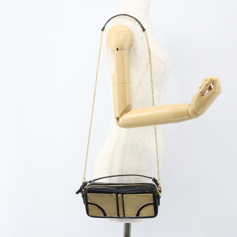 【日本直送】Miu Miu 琺瑯鏈條單肩包 2way 黑色金色 Auth 159323V-23