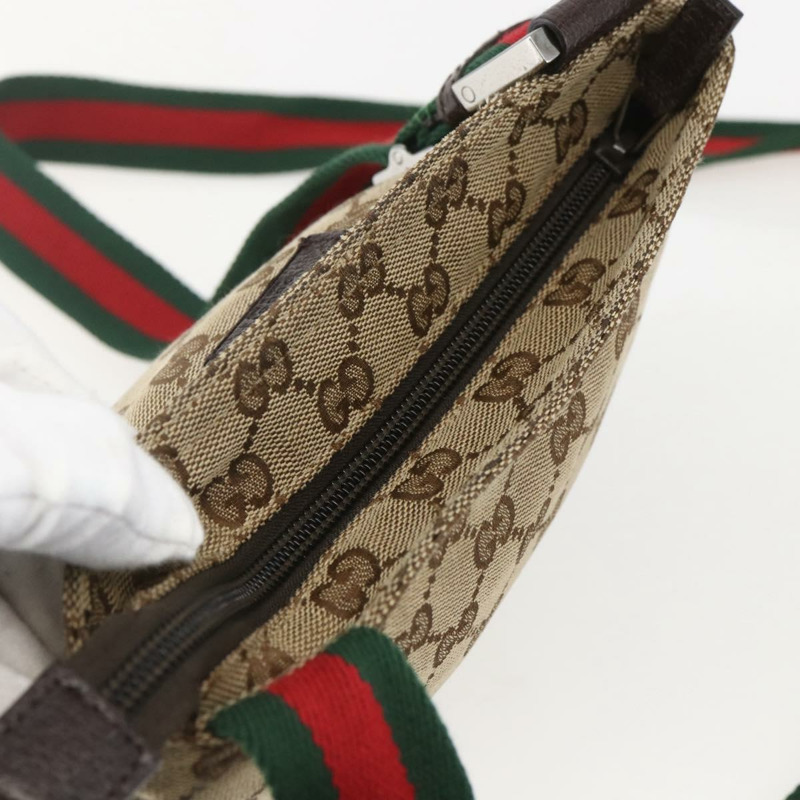 【日本直送】GUCCI GG帆布織帶雪莉線單肩包 米色 銀色 146309 正品 am10337A-5