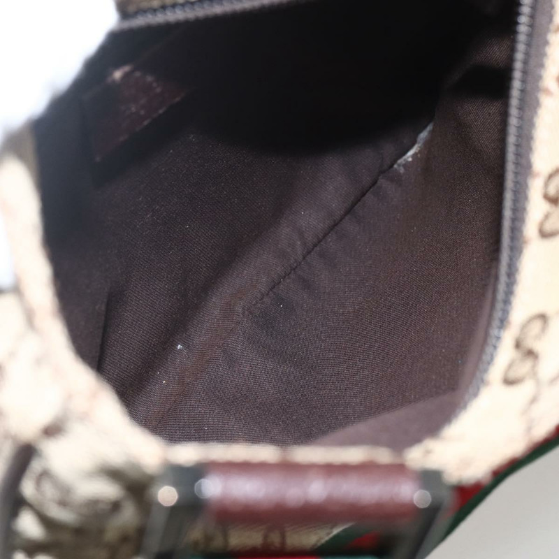 【日本直送】GUCCI GG帆布織帶雪莉線單肩包 米色 銀色 146309 正品 am10337A-10