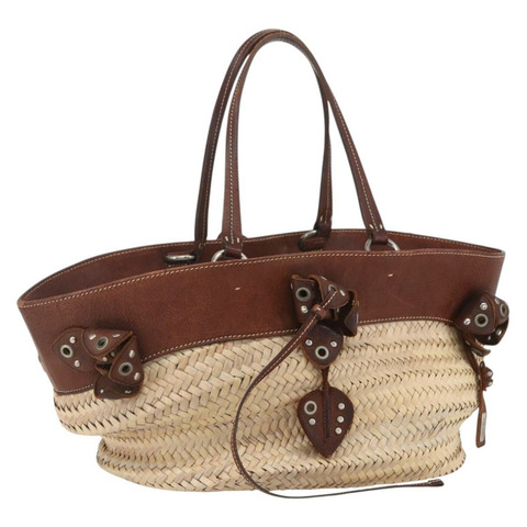 Miu Miu 手提包 拉菲草 米色 銀色 正品 159300V