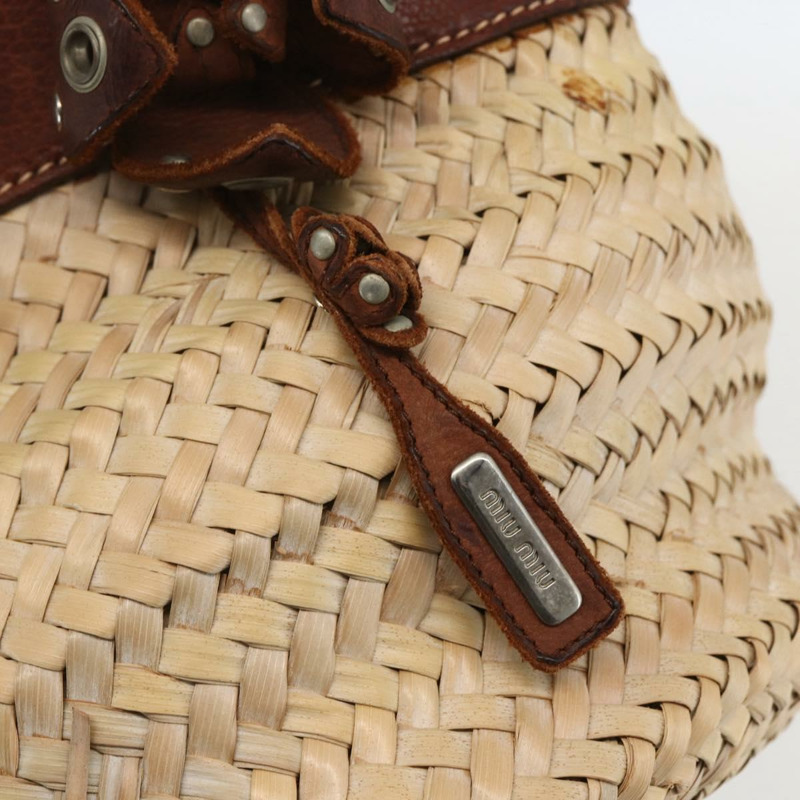 【日本直送】Miu Miu 手提包 拉菲草 米色 銀色 正品 159300V-8