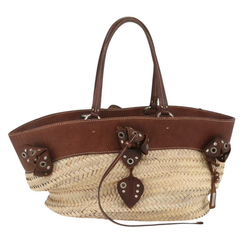 【日本直送】Miu Miu 手提包 拉菲草 米色 銀色 正品 159300V-12