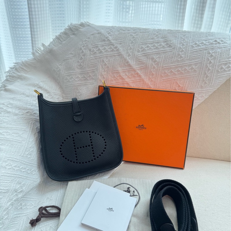 愛馬仕 Evelyne Mini 伊芙琳 黑金 單肩包斜挎包-0