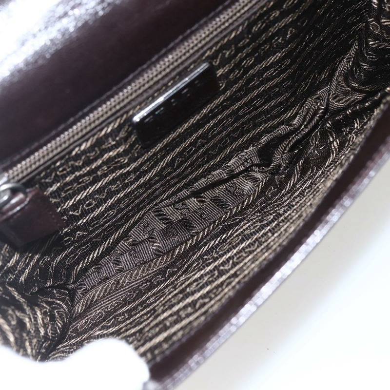 【日本直送】PRADA 鏈條單肩包 皮革塑膠 深棕色 正品 am10365V-10