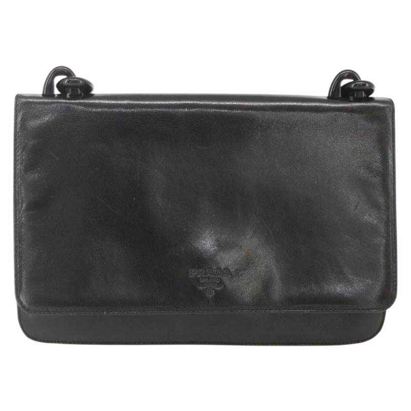 【日本直送】PRADA 鏈條單肩包 皮革塑膠 深棕色 正品 am10365V-12