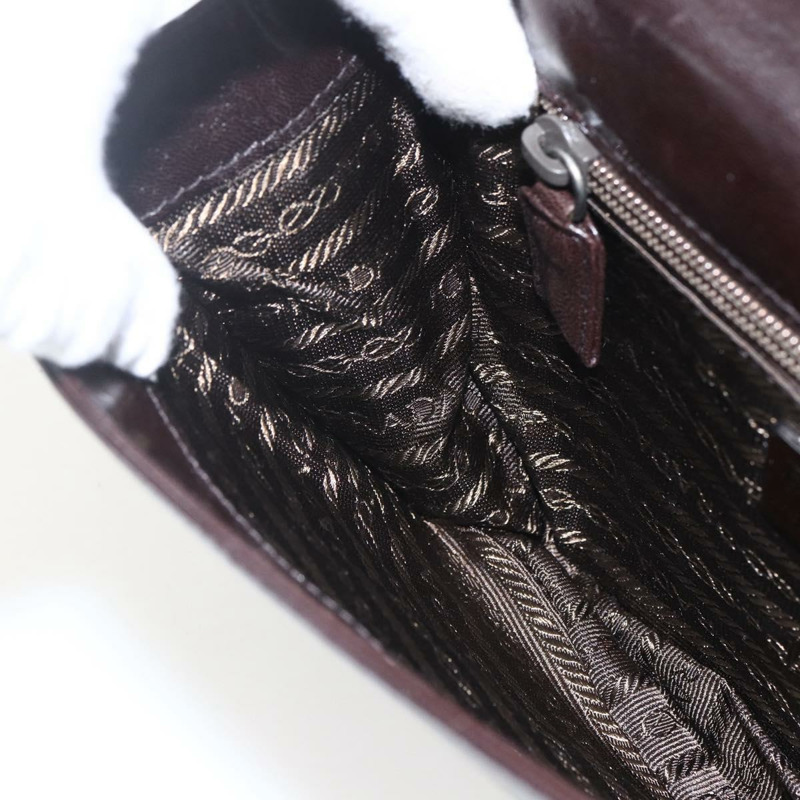 【日本直送】PRADA 鏈條單肩包 皮革塑膠 深棕色 正品 am10365V-19