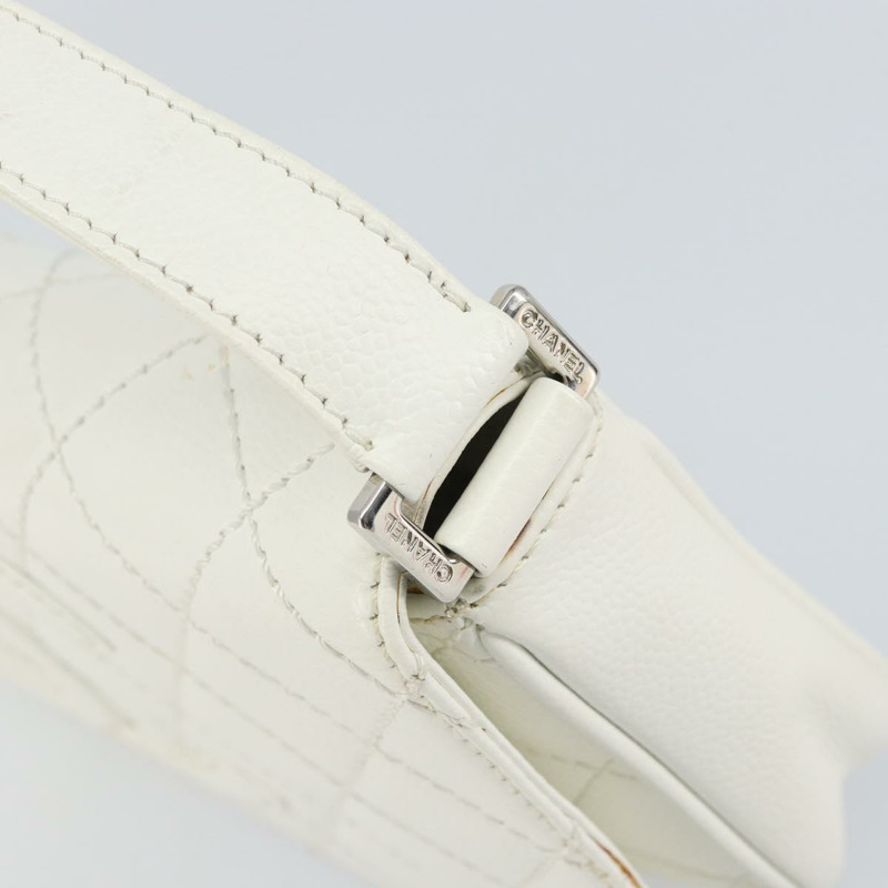 【日本直送】香奈兒 (CHANEL) 菱格紋鏈條肩背包，魚子醬紋皮革，白色，銀色，CC標誌，正品 am10305V-8