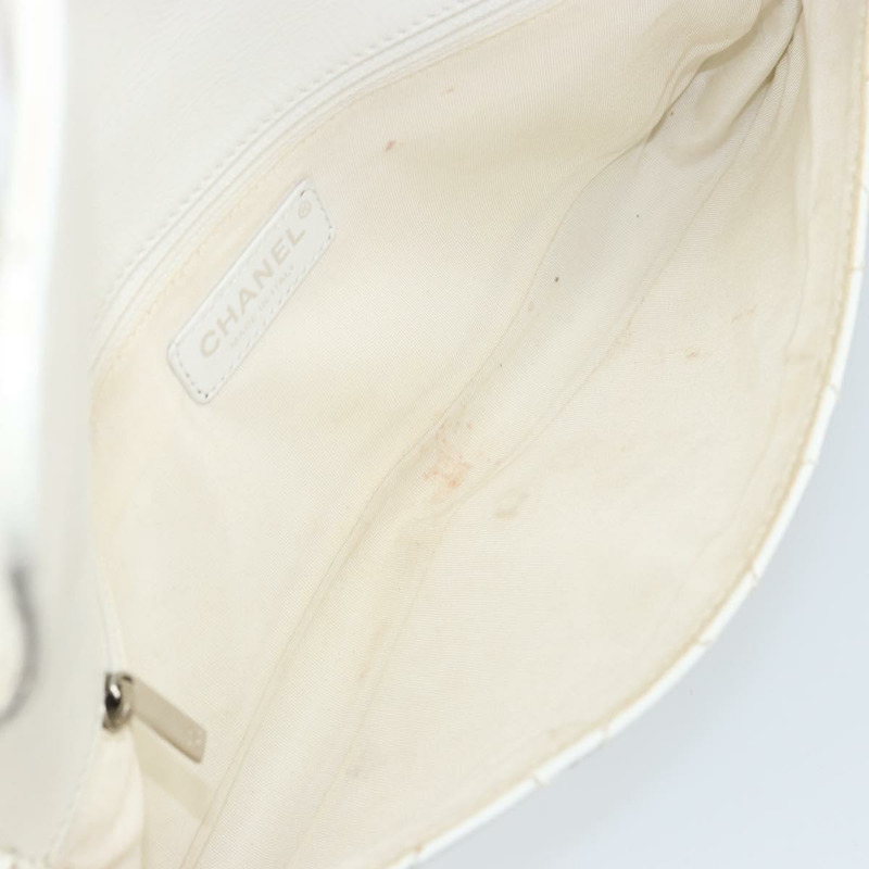 【日本直送】香奈兒 (CHANEL) 菱格紋鏈條肩背包，魚子醬紋皮革，白色，銀色，CC標誌，正品 am10305V-9