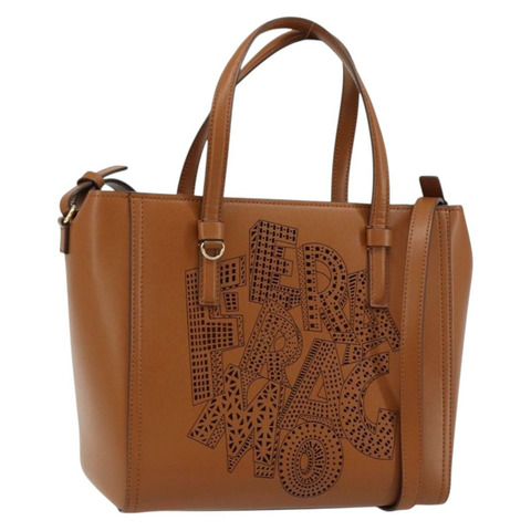 Salvatore Ferragamo 小馬手提包 皮革 2way 棕色金色 Auth am10260V