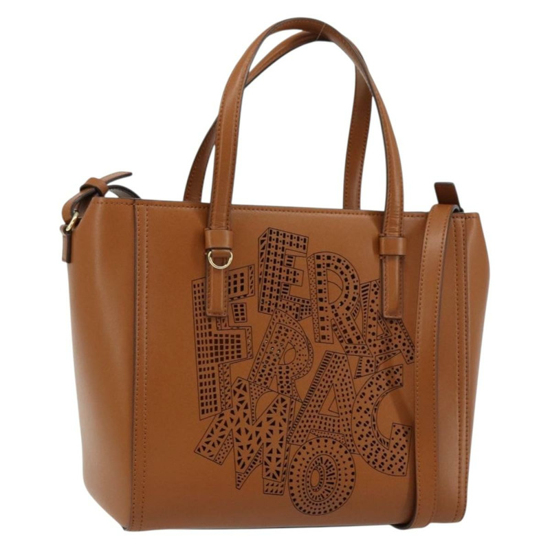 【日本直送】Salvatore Ferragamo 小馬手提包 皮革 2way 棕色金色 Auth am10260V-0