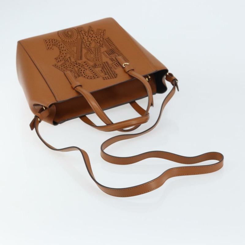 【日本直送】Salvatore Ferragamo 小馬手提包 皮革 2way 棕色金色 Auth am10260V-7