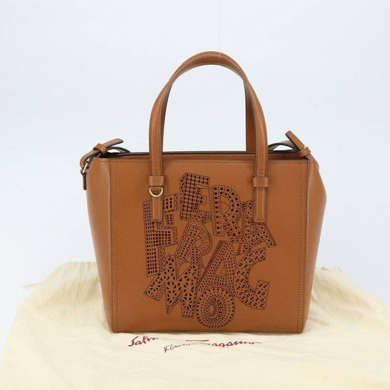 【日本直送】Salvatore Ferragamo 小馬手提包 皮革 2way 棕色金色 Auth am10260V-11