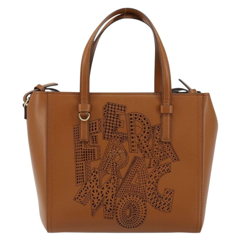 【日本直送】Salvatore Ferragamo 小馬手提包 皮革 2way 棕色金色 Auth am10260V-12