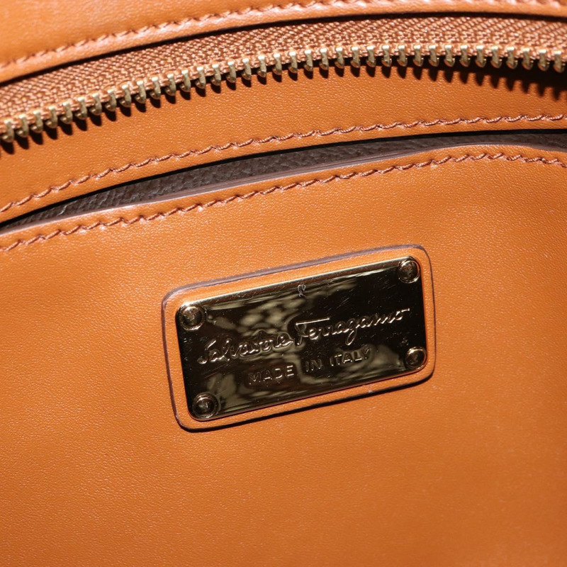 【日本直送】Salvatore Ferragamo 小馬手提包 皮革 2way 棕色金色 Auth am10260V-19