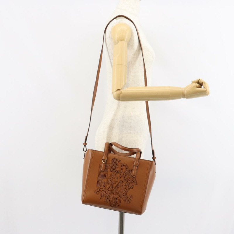 【日本直送】Salvatore Ferragamo 小馬手提包 皮革 2way 棕色金色 Auth am10260V-23