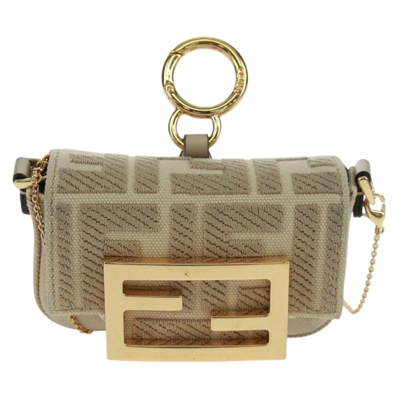 【日本直送】FENDI Zucca帆布Nano水桶包吊飾手拿包 米色 金 正品 161204-12