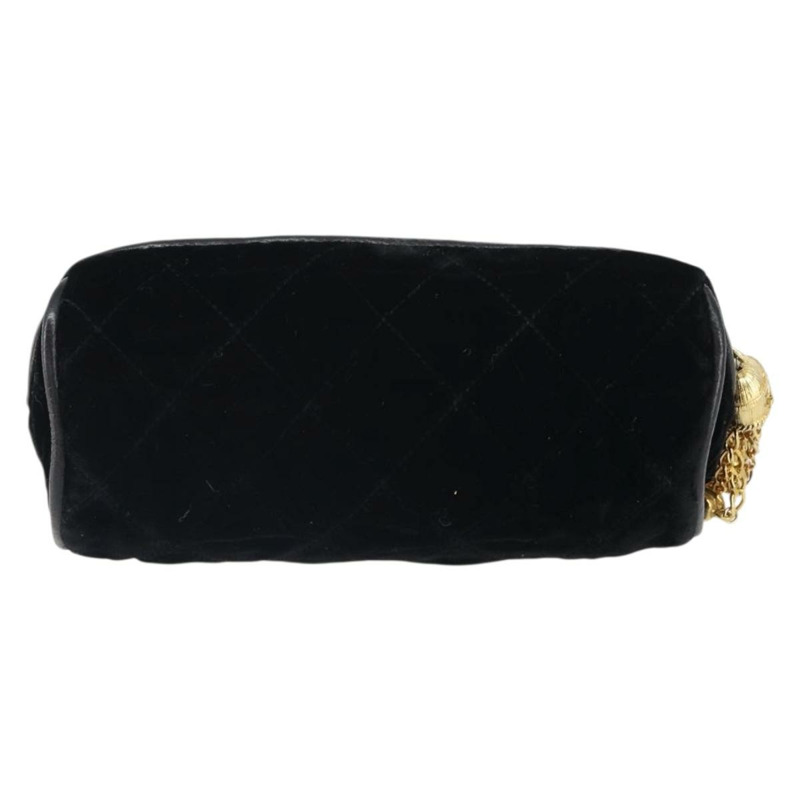 【日本直送】香奈兒 (CHANEL) Matelasse 絨面手拿包 黑色 金色 CC 標誌 Auth 161194V-1