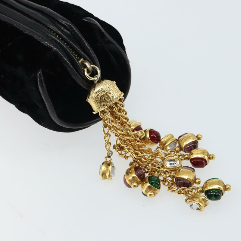 【日本直送】香奈兒 (CHANEL) Matelasse 絨面手拿包 黑色 金色 CC 標誌 Auth 161194V-7