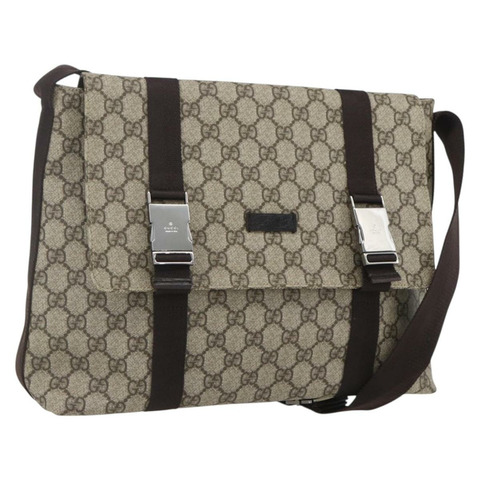 GUCCI GG Supreme 單肩包 PVC 皮革 米色 銀色 122373 正品 am10297V
