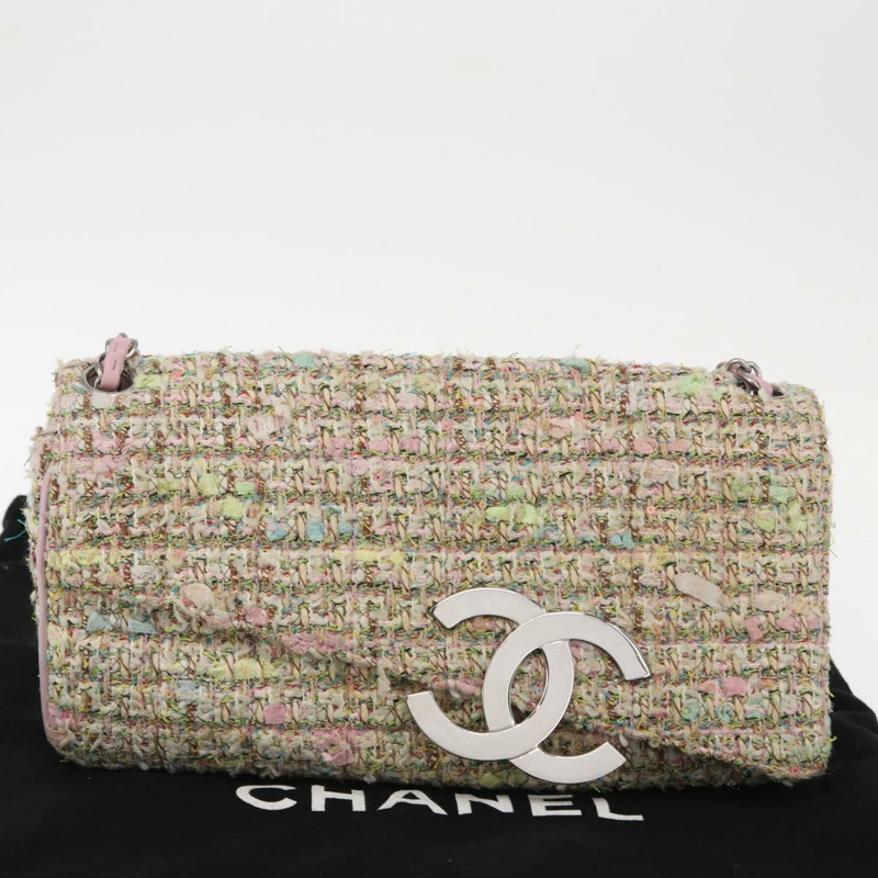 【日本直送】香奈兒鏈條單背包，斜紋軟呢多色銀色雙C標誌，正品編號161148SAV-11