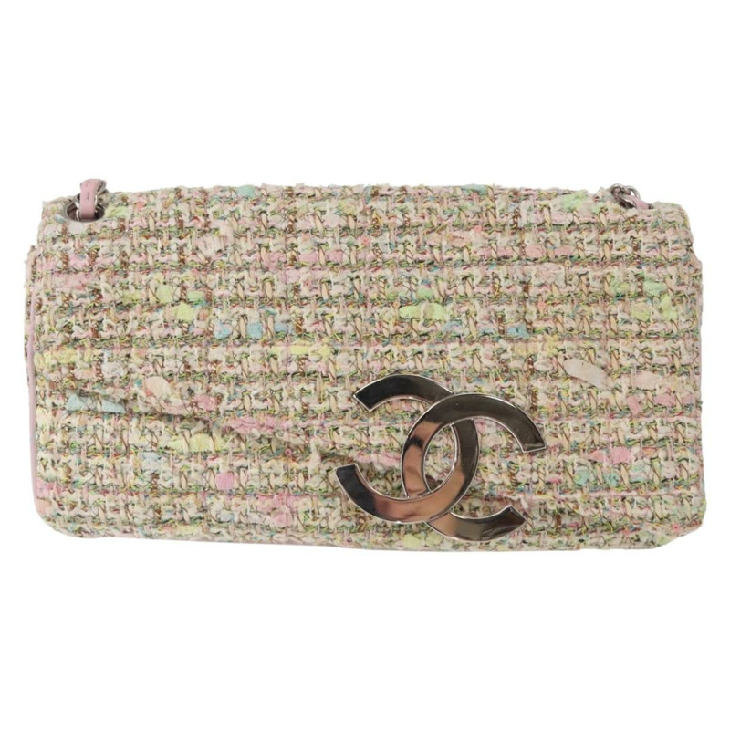 【日本直送】香奈兒鏈條單背包，斜紋軟呢多色銀色雙C標誌，正品編號161148SAV-12