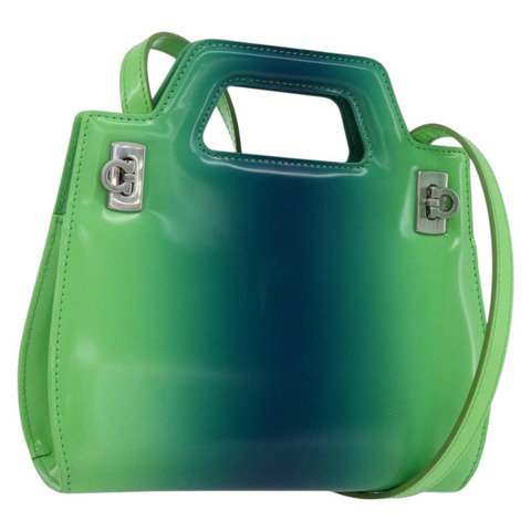 Salvatore Ferragamo 琺瑯雙肩米色金色手提包 Auth am10190V