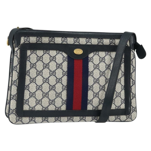 GUCCI GG Supreme Sherry Line 單肩包 PVC 海軍藍/紅色 14 02 013 正品 BA9411