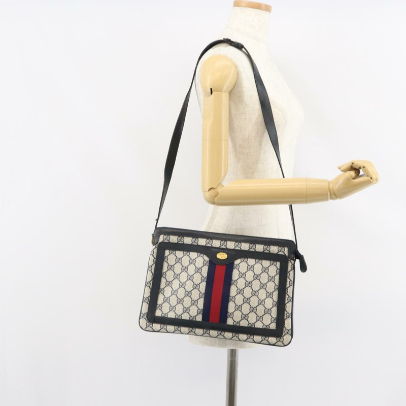【日本直送】GUCCI GG Supreme Sherry Line 單肩包 PVC 海軍藍/紅色 14 02 013 正品 BA9411-23