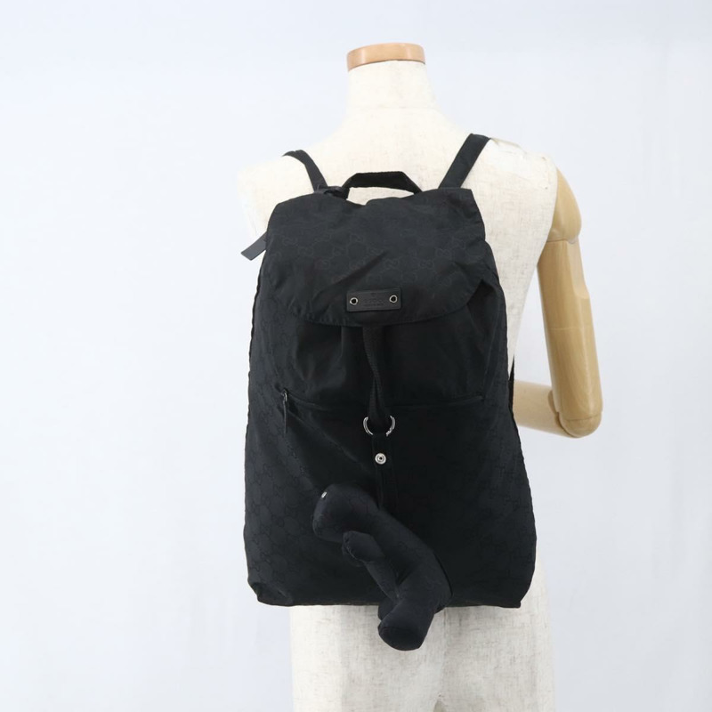 【日本直送】GUCCI GG 雙肩包 尼龍 黑色 銀色 223670 Auth am10253V-25