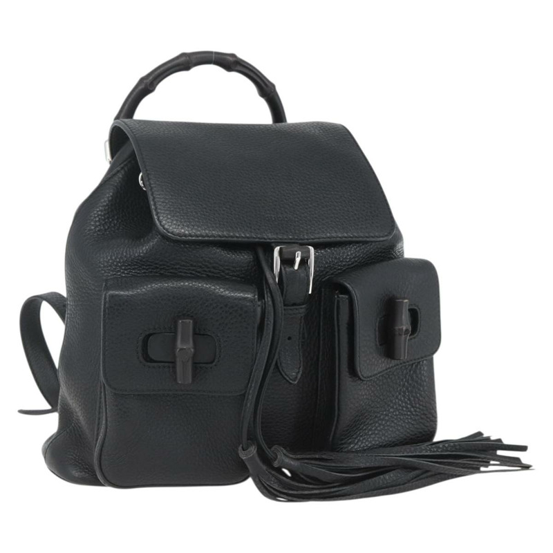 【日本直送】GUCCI 竹節流蘇雙肩包 皮革 黑色 金色 370833 正品 am10189V-0