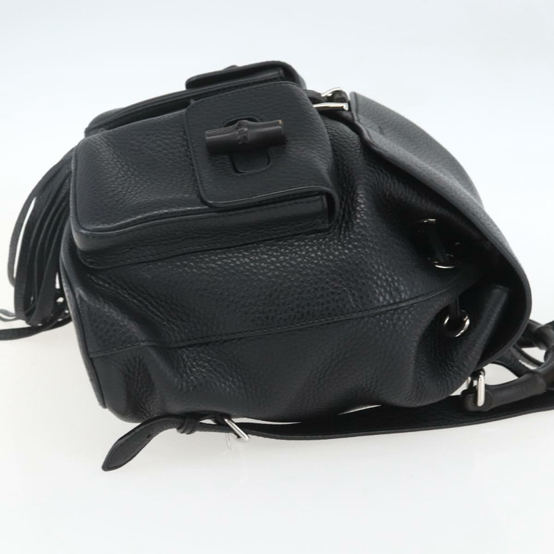 【日本直送】GUCCI 竹節流蘇雙肩包 皮革 黑色 金色 370833 正品 am10189V-3