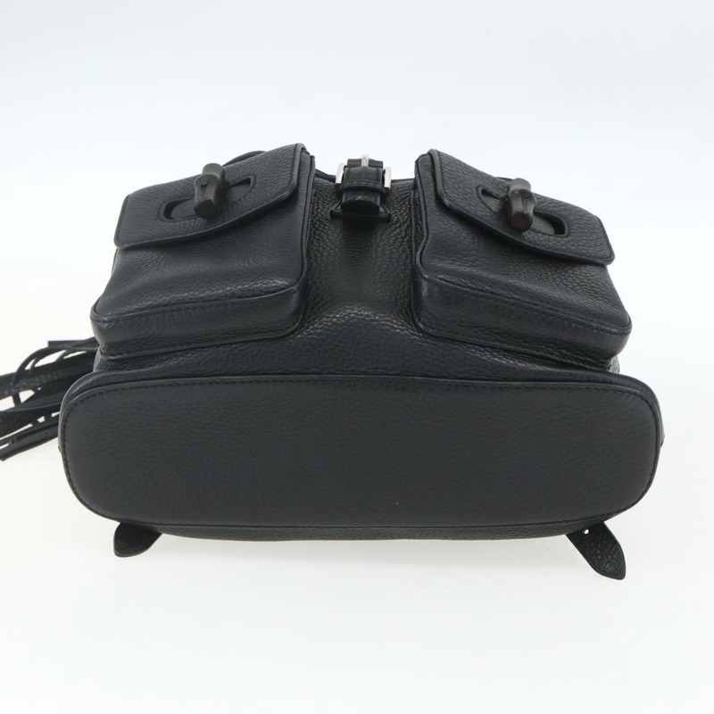 【日本直送】GUCCI 竹節流蘇雙肩包 皮革 黑色 金色 370833 正品 am10189V-4