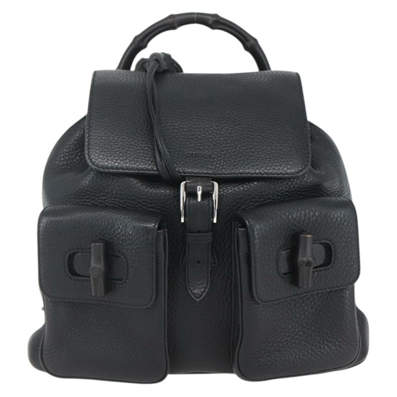 【日本直送】GUCCI 竹節流蘇雙肩包 皮革 黑色 金色 370833 正品 am10189V-12