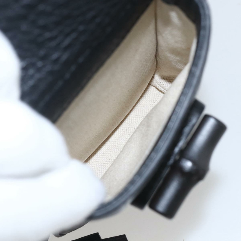 【日本直送】GUCCI 竹節流蘇雙肩包 皮革 黑色 金色 370833 正品 am10189V-24