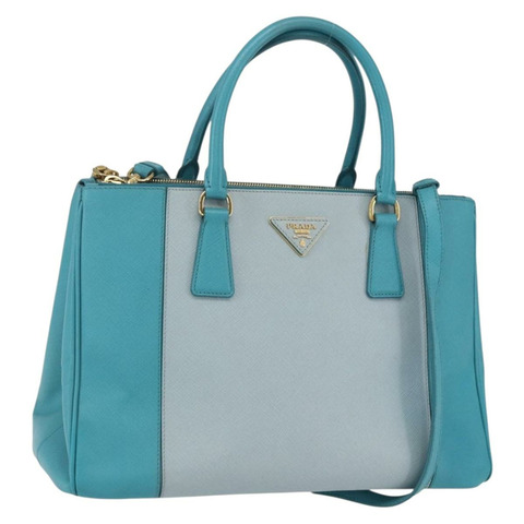 PRADA 手提包 Safiano 皮革 2way 綠色金色 Auth BA9274V