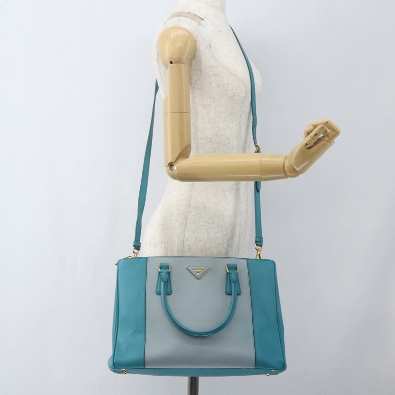 【日本直送】PRADA 手提包 Safiano 皮革 2way 綠色金色 Auth BA9274V-26